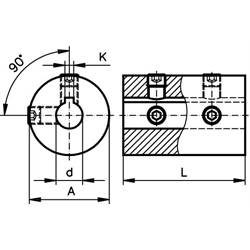 Starre Kupplung TR Stahl C45 brüniert Bohrung 8mm mit Nut , Technische Zeichnung