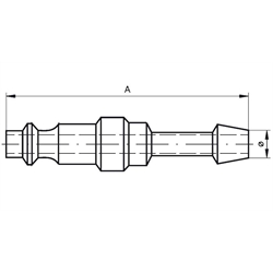 Stecknippel mit Schlauchanschluss für Standard- und Sicherheits-Schnellkupplungen, Technische Zeichnung