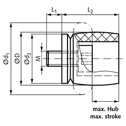 Strukturdämpfer TS 40-19 Durchmesser 36,5mm Gewinde M6 , Technische Zeichnung