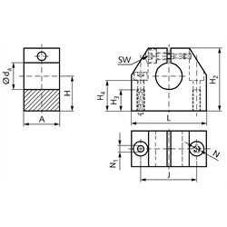 Wellenbock GW-1 ISO-Reihe 1 für Wellendurchmesser 12mm, Technische Zeichnung