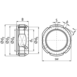 Wellenmutter KMT 10 mit Sicherungsstiften Gewinde M50x1,5, Technische Zeichnung