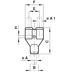 Y-Steckverbindung Rohr-Außendurchmesser 6mm Rohr-Außendurchmesser 4mm , Technische Zeichnung
