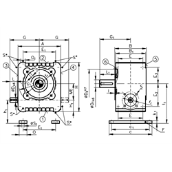 Schneckengetriebe ZM/I Ausführung A Größe 63 i=82,0:1 Abtriebswelle Seite 6 (Betriebsanleitung im Internet unter www.maedler.de im Bereich Downloads), Technische Zeichnung