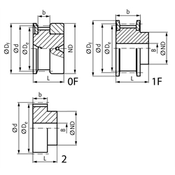 Normzahnriemenrad aus Aluminium Teilung MXL 48 Zähne für Riemenbreite 012 , Technische Zeichnung