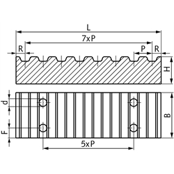 Klemmplatte aus Aluminium für Zahnriemen Profil T10 Riemenbreite 32mm , Technische Zeichnung