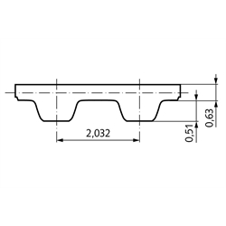 Normzahnriemen Neopren 80 MXL 100 Zähne Länge 203,20mm Riemenbreite 025 , Technische Zeichnung