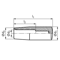 Zylinderknopf zum Aufschlagen Kunststoff Thermoplast (Polypropylen PP) Außendurchmesser 26mm Bohrung 12mm , Technische Zeichnung
