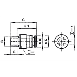 Gerade Einschraubverbindung Rohr-Außendurchmesser 8mm Gewinde G1/4 , Technische Zeichnung