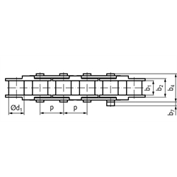 Kette KE ähnlich 08 B-1 Teilung 1/2x5/16" Innenglieder aus Kunststoff, Außenglieder aus 1.4301 , Technische Zeichnung