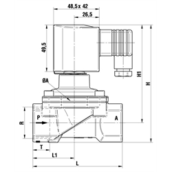 2/2 Wegeventile, DN 20 und DN 25, Standard-Bauform, Technische Zeichnung