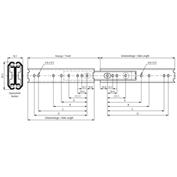 Auszugschienensatz DZ 0301 Schienenlänge 356mm hell verzinkt, Technische Zeichnung
