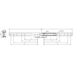 Auszugschienen DS 3031, Breite 19,1 mm, bis 80 kg, Edelstahl, Überauszug, Technische Zeichnung