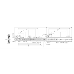 Auszugschienen DZ 7957, Breite 19,1 mm, bis 160 kg, Vollauszug, Technische Zeichnung