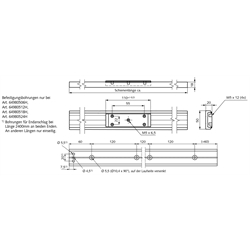 Linearführungen DA 0118 RC mit Kugelumlaufwagen, Schienenbreite 50 mm, Technische Zeichnung