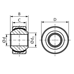 Gelenklager DIN ISO 12240-1-K Reihe GD ohne Außenring wartungsfrei Bohrung 22mm Außendurchmesser 42mm Edelstahl rostfrei, Technische Zeichnung
