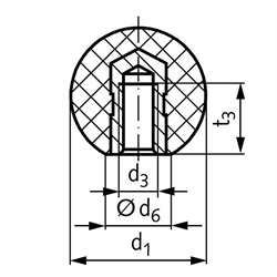 Kugelknopf DIN 319 Thermoplast Form E ø32 M8, Technische Zeichnung