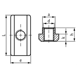 Mutter DIN 508 lang für T-Nut 18mm DIN 650 Gewinde M16 1.4571, Technische Zeichnung