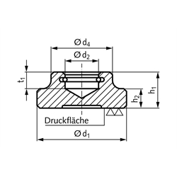 Druckstück DIN 6311 Durchmesser 40mm mit Sprengring DIN 9045 , Technische Zeichnung
