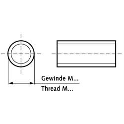 Gewindestange DIN 976-1 A (ex DIN 975) Stahl 4.8 verzinkt M12 x 1,75 x 1000mm linkssteigend, Technische Zeichnung