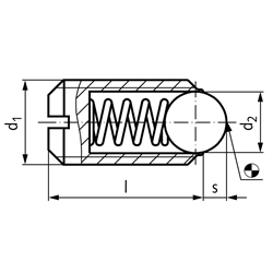 Federndes Druckstück M2 mit Kugel und Schlitz Edelstahl 1.4305, Technische Zeichnung