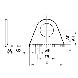 Fußbefestigung für Zylinderdurchmesser 12mm / 16mm , Technische Zeichnung