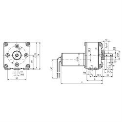 Gleichstrommotor 12V DC passend zu Stirnradgetriebe GE/I , Technische Zeichnung