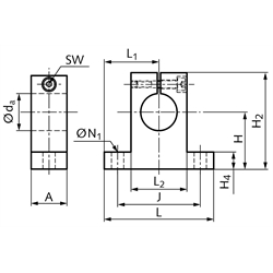 Wellenbock GWLE für Wellendurchmesser 16mm, Technische Zeichnung
