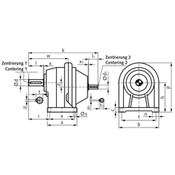 Stirnradgetriebe BT1 Größe 2 i=17,84:1 Bauform B3 (Betriebsanleitung im Internet unter www.maedler.de im Bereich Downloads), Technische Zeichnung
