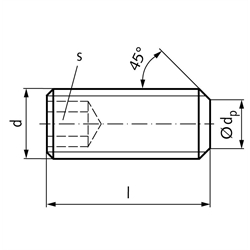 Gewindestift ISO 4026 (ex DIN 913) mit Innensechskant und Kegelstumpf Edelstahl A2 21H M6 x 20mm, Technische Zeichnung