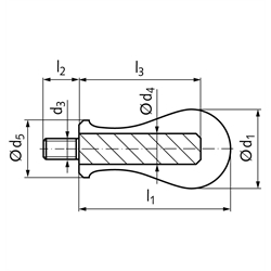 Universal-Handgriffe GT-A aus Silikon oder Gummi NBR, mit Außengewinde, Technische Zeichnung