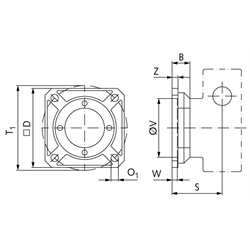 Eckiger Abtriebsflansch für Schneckengetriebemotor HMD/II Getriebegröße 063, Technische Zeichnung