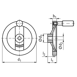 Speichen-Handrad 320 Ausführung B/G mit Griff Durchmesser 140mm , Technische Zeichnung
