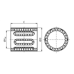 Linearkugellager KB-1-ST ISO-Reihe 1 mit Stahlmantel ohne Dichtungen für Wellen-Ø 12mm, Technische Zeichnung