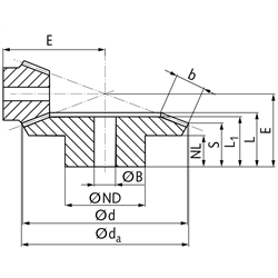 Kegelrad aus Stahl Modul 0,5 45 Zähne Übersetzung 3:1 gefräst , Technische Zeichnung