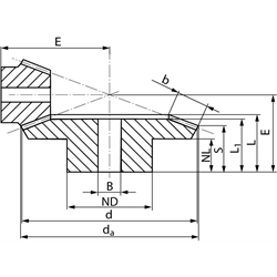 Kegelrad aus Stahl Modul 2,5 16 Zähne Übersetzung 3,5:1 gefräst , Technische Zeichnung
