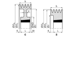 Keilriemenscheiben für Taper-Spannbuchsen, Profil Z, SPZ und XPZ (10), 4-rillig, Technische Zeichnung
