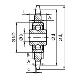 Kettenspannrad KSP 08 B-1 1/2x5/16" 18 Zähne mit Kugellager , Technische Zeichnung
