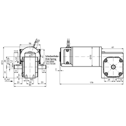 Kleingetriebemotor SE mit Gleichstrommotor 24V Größe 3 n2=100 /min i=30:1 , Technische Zeichnung