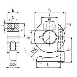 Geschlitzte Klemmringe - Ausführung GRK mit verstellbarem Klemmhebel, Edelstahl, Technische Zeichnung