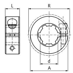 Klemmring geschlitzt Aluminium mit Keilwellenprofil DIN ISO 14 KN 36x42, Technische Zeichnung