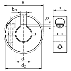 Geschlitzter Klemmring aus Stahl C45 brüniert Bohrung 50mm mit Schraube DIN 912 12.9 Ausf. N, Technische Zeichnung