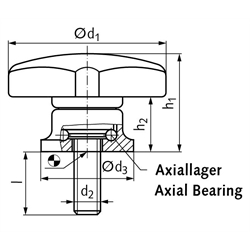 Kreuzgriffschrauben mit Axiallager, Technische Zeichnung