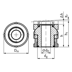 Kugelausgleichselement mit Kontermutter MN 686.7 50-22,0 rostfrei 1.4301, Technische Zeichnung