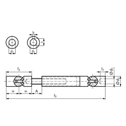 Ausziehbare Kugelgelenkwelle LW beidseitig Bohrung 40H7 mit Nut DIN 6885-1 Außendurchmesser 65mm Stahl, Technische Zeichnung