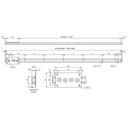 Linearführung LA1815 Schienenlänge 402mm Aluminium, Technische Zeichnung