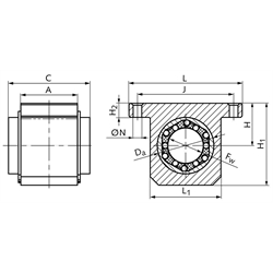 Linearlagereinheit KG-3-K ISO-Reihe 3 mit Easy-Line Linear-Kugellager für Wellen-Ø 12mm, Technische Zeichnung