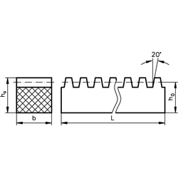 Zahnstangen Stahl C45 Verzahnungsqualität 9, Modul 1 bis 6, Technische Zeichnung