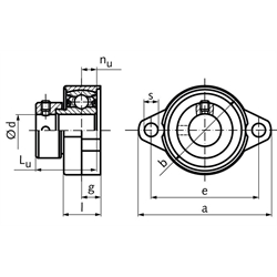 Kugel-Flanschlager UFL 005 Bohrung 25mm mit Exzenterring Gehäuse aus Zink-Druckguss, Technische Zeichnung