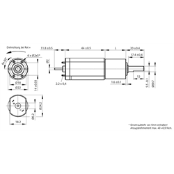 Planeten-Kleingetriebemotor SFP 1 mit Gleichstrommotor 24V i=7,5:1 Leerlaufdrehzahl 1090 1/min., Technische Zeichnung