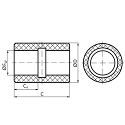 Lineargleitlager PO-1 ISO-Reihe 1 Premium für Wellendurchmesser 16 mm Außendurchm. 24 mm Länge 30 mm, Technische Zeichnung